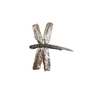 Sterling Silver Dragonfly Brooch Natural Freshwater Pearls Rhinestone Inlays